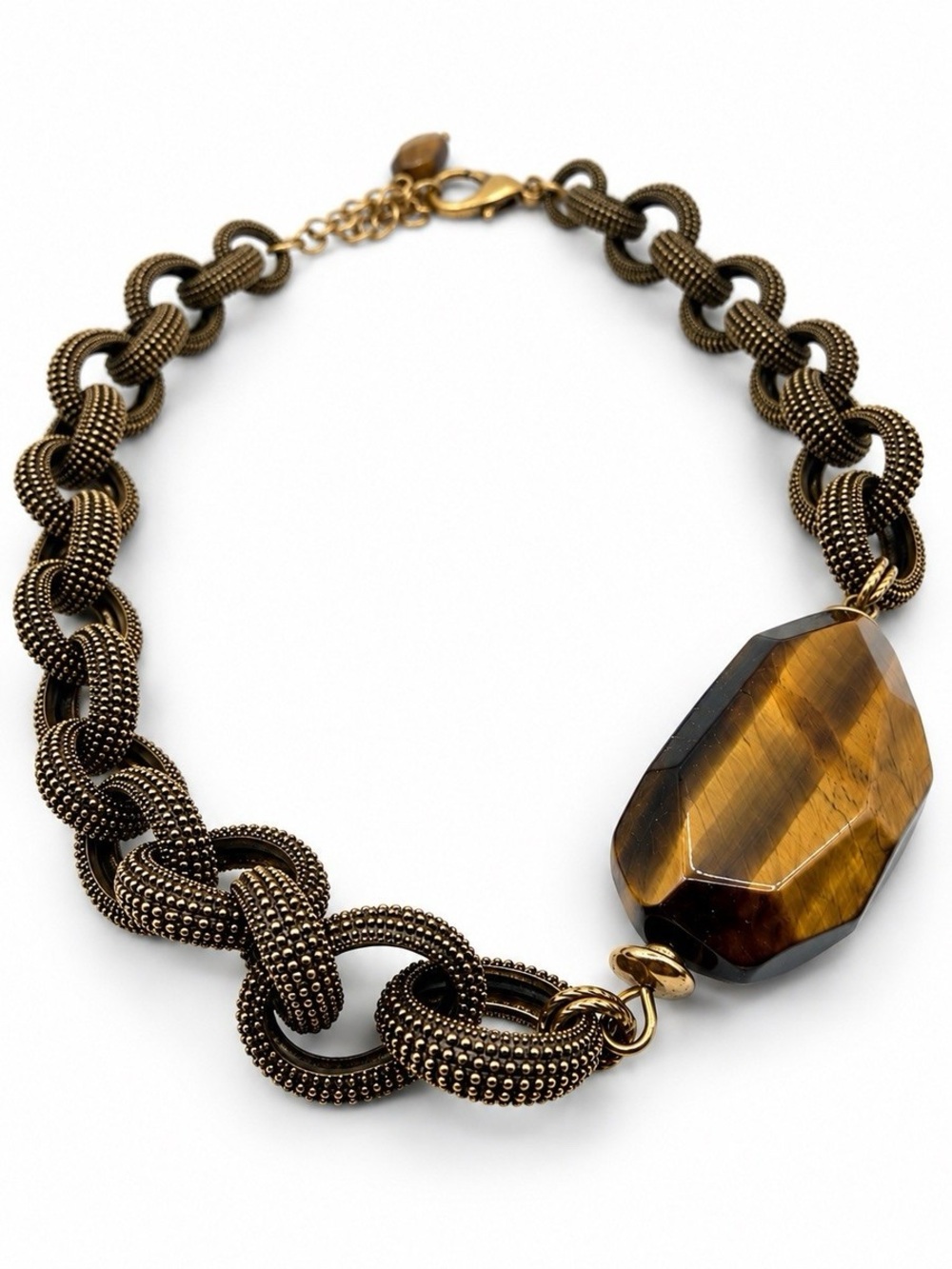 NWT Tiger Eye Statement Necklace with Bronze Chain Links
